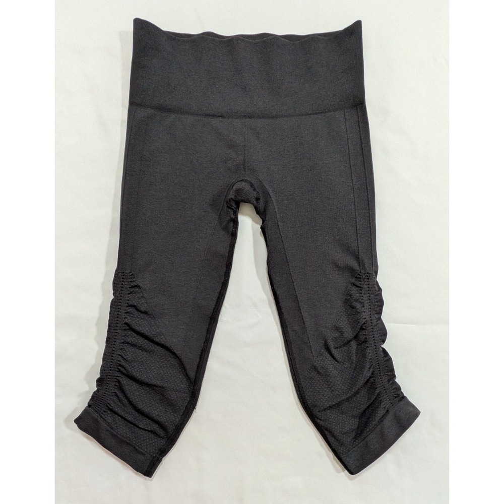 Lululemon Women's In The Flow Crop II Leggings Ruched Side Heathered Black 4
